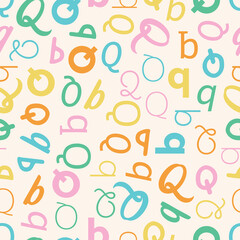 Letter Q Alphabet seamless pattern playful decorative repeat backdrop background colorful decoration wrapping paper initial baby