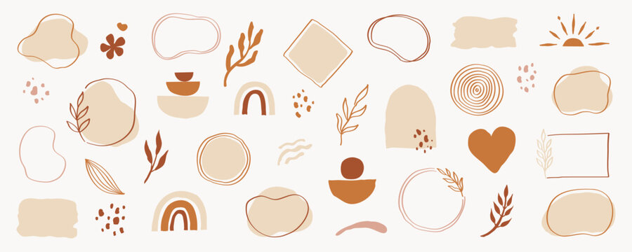 Organic abstract shape vector set. Abstract pastel brush element for logo, background. Organic hand drawn doodle line shape, elegant pastel color label graphic design. Vector illustration.