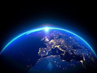 Fototapeta premium EARTH AT NIGHT .TOP VIEW FROM SPACE.ALL CITY AT NIGHT.