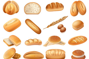 set of breads isolated on transparent background
