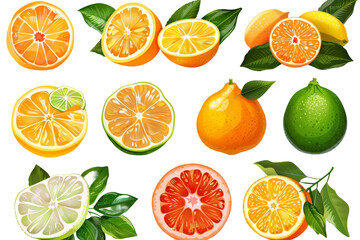 Obraz premium set of citrus fruits isolated on transparent background