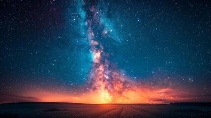  a mountain  landscape with a starry sky and a colorful galactic nebula