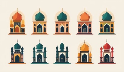 Obraz premium icon set illustration of a mosque and icon set illustration of a church