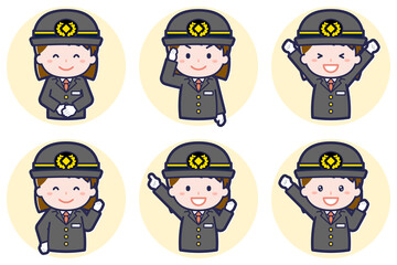 女性運転士のポーズセット_01