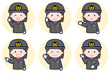 女性運転士のポーズセット_03