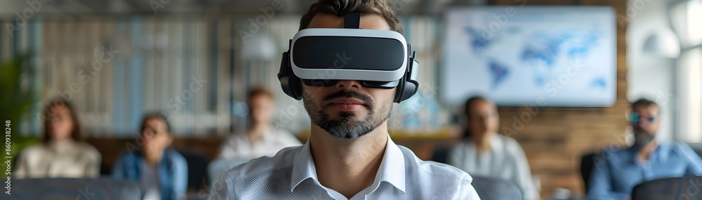 Aufkleber business leader using vr headset for global networking and digital communication