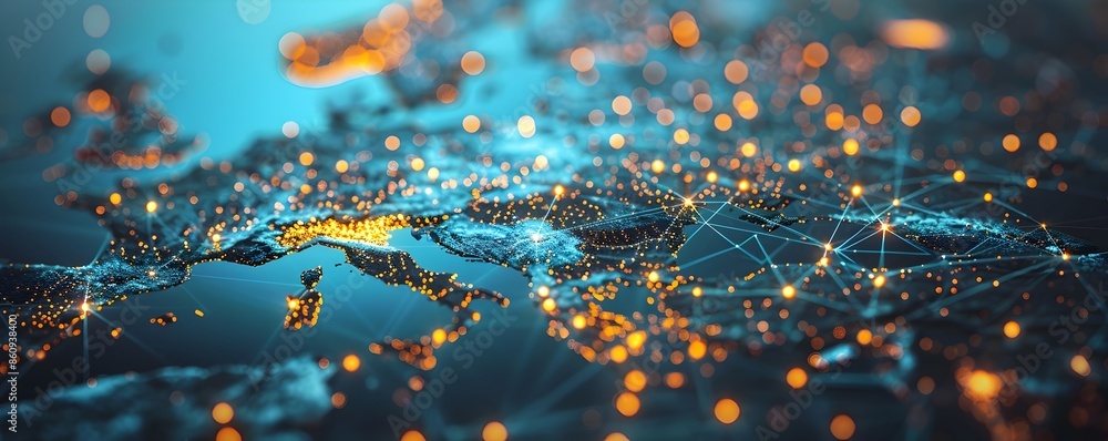 Poster scandinavian digital grid showcasing advanced telecommunication networks and cyber technology