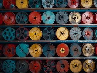 Vintage Film Reels Backdrop for Cinema Related Product Presentation