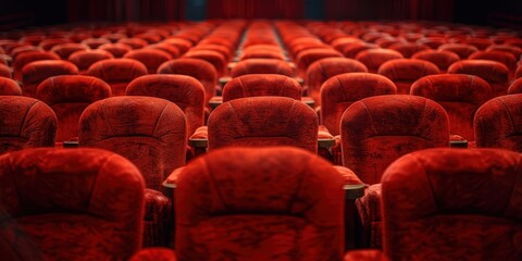 Obraz premium Rows of Empty Red Seats in a Theater