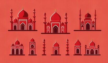 Obraz premium illustration of a set of icons mosque. icon set Ramadan or Ramadhan. icon set vector mosque. Ramadhan icons set promotion. benner. poster. Islamic. ikon masjid. 4k high quality. idea mosque Ramadan