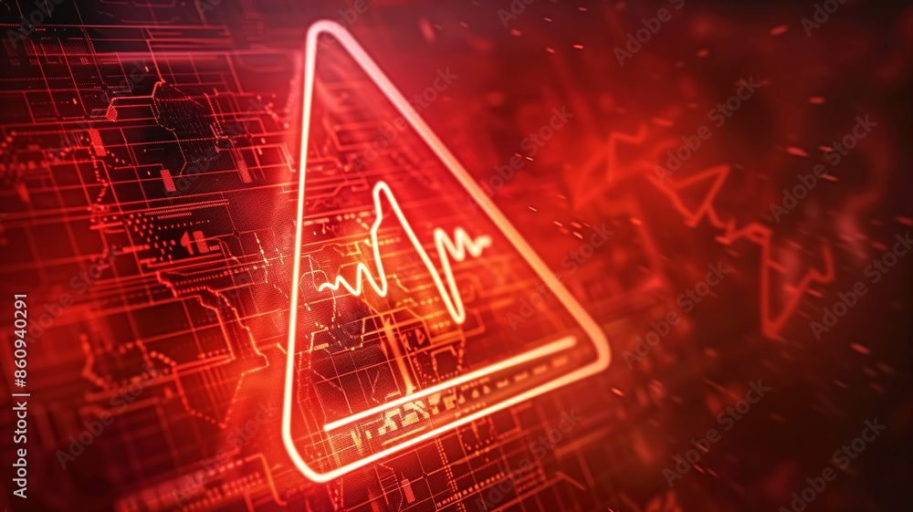 Aufkleber digital warning alert with heartbeat symbol on red background representing cybersecurity threats and