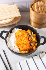 Crispy Fried Chicken with Japanese Curry and Rice - Japanese and Korean Food Style. Perfect for recipe, article, or any cooking contents.