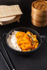 Crispy Fried Chicken with Japanese Curry and Rice - Japanese and Korean Food Style. Perfect for recipe, article, or any cooking contents.