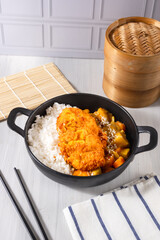 Crispy Fried Chicken with Japanese Curry and Rice - Japanese and Korean Food Style. Perfect for recipe, article, or any cooking contents.
