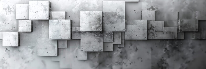 Abstract geometric gray grey 3d texture concrete cement wall with squares and square cubes background banner, textured wallpaper