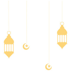 Ramadan Kareem Lantern Decoration with Moon and Star Ornament. Isolated on White Background.