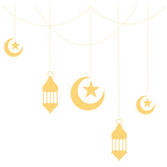 Ramadan Kareem Lantern Decoration with Moon and Star Ornament. Isolated on White Background.