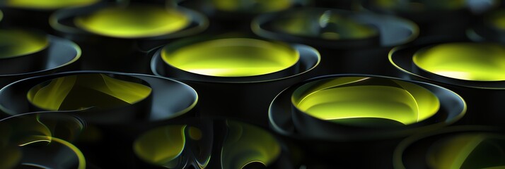 Obraz premium wallpaper water drop glass super macro green light and black colors, transparent, bubble, texture, closeup, pattern, light, white, wet, droplet, fresh, glass, natural, 3:1, banner, layout