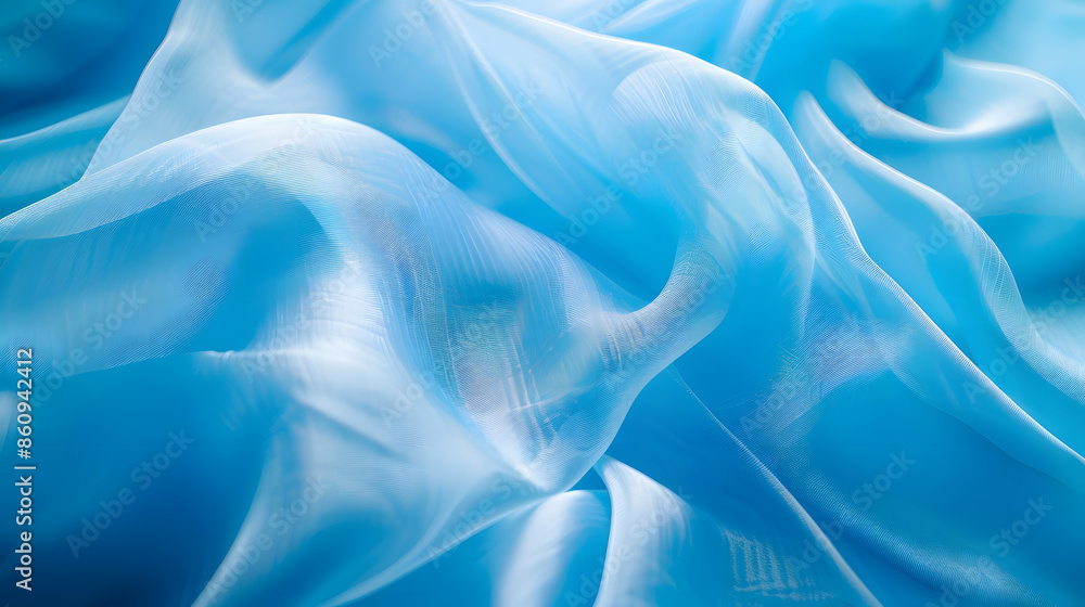 Poster texture chiffon fabric in blue color for backgrounds silk fabric selective focus : generative ai