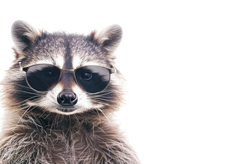 Obraz premium A close-up portrait of a raccoon wearing sunglasses and looking directly at the camera