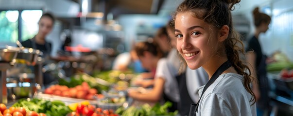 Teens Cooking Class Focusing on Preparing Simple  Healthy Meals in an Educational and Learning Environment
