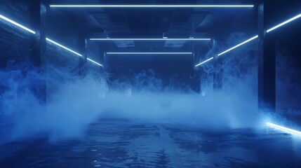 A dark empty street, dark blue background, an empty dark scene, neon light, spotlights The asphalt floor and studio room with smoke float up the interior texture. night view