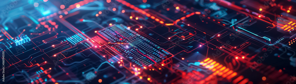 Poster a computer chip with many small lights on it