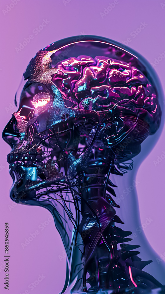 Poster a skull with a brain inside of it