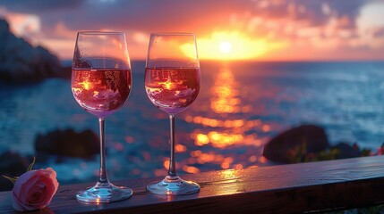 Sunset by the Sea: Two Glasses of Rosé Wine
