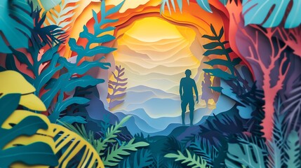 Fototapeta premium forest scenery paper cut out style
