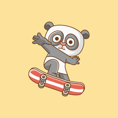 Cute panda Playing Skateboard trick animal kawaii chibi character mascot illustration outline style