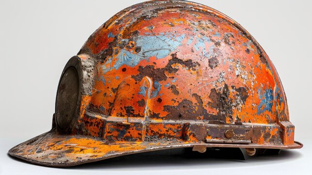 Rusty orange old mining helmet