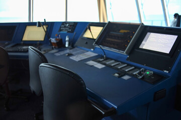 Navigation Equipment On Command Cabin On A Cruise Ship