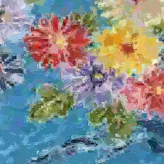 Fototapeta premium Oil Painting and Various Flowers, Roses, Peony, Butterflies, Beautiful Wedding Illustrations