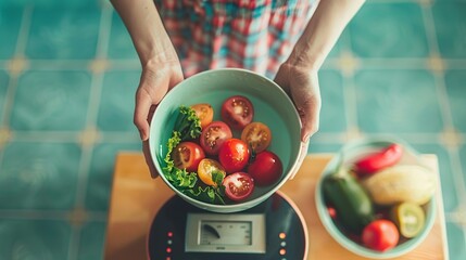 Weighing Fresh Tomatoes and Lettuce