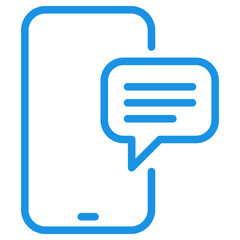 Chat on smartphone icon with blue linear design