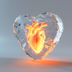 Fototapeta premium Passion Encased:Fiery Heart Glowing Within Icy Enclosure