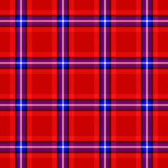 Tartan plaid pattern. Seamless check plaid in blue, red, and yellow for flannel shirt, bag, underwear, pyjamas, or other modern textile print. 