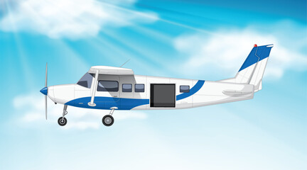 A small airplane flying in a clear sky