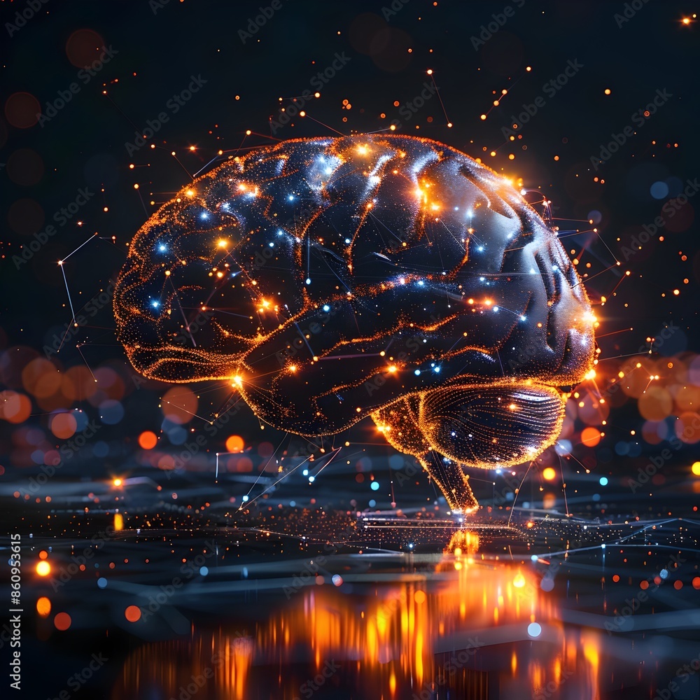 Poster illuminated neural network representing cognitive processes and innovative thought pathways