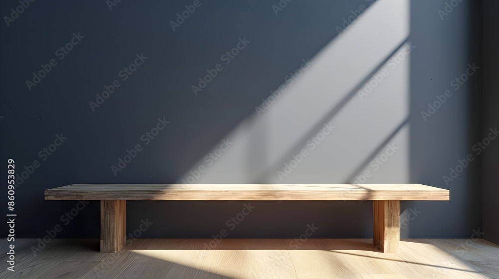 Poster simple rectangular wooden table with white surface for product showcase and display