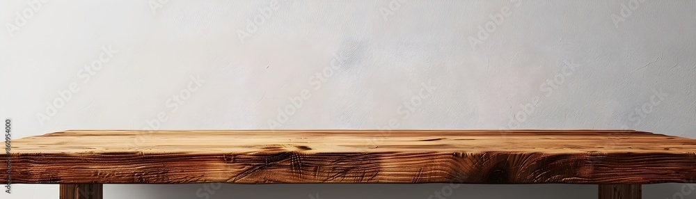 Poster elegant wooden table with smooth finish against clean white background empty for product display