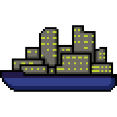pixel art of city on ship