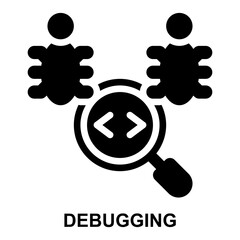 debug, debugging, searching, bug, programming, coding solid glyph icon