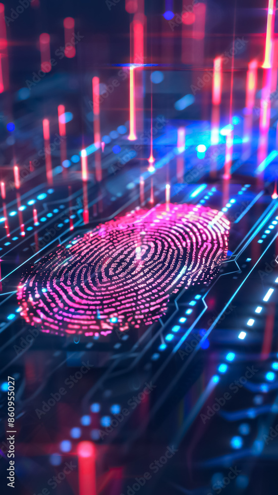 Poster a digital image of a fingerprint with a red and blue background