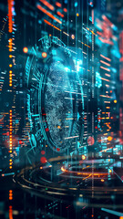 Fototapeta premium A computer screen with a blue circle with a fingerprint in the middle