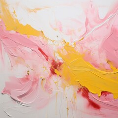 Fototapeta premium Vibrant Abstract Painting with Pink, Yellow, and White Colors