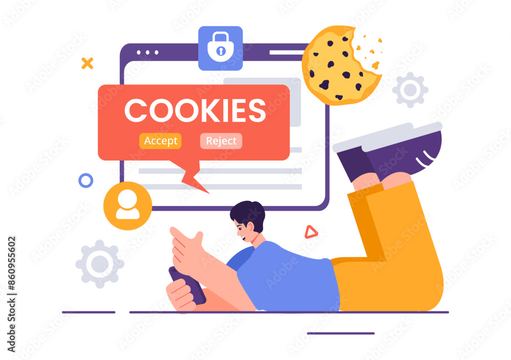 Wall mural internet cookies technology vector illustration with tracking cookie records of browsing activity on