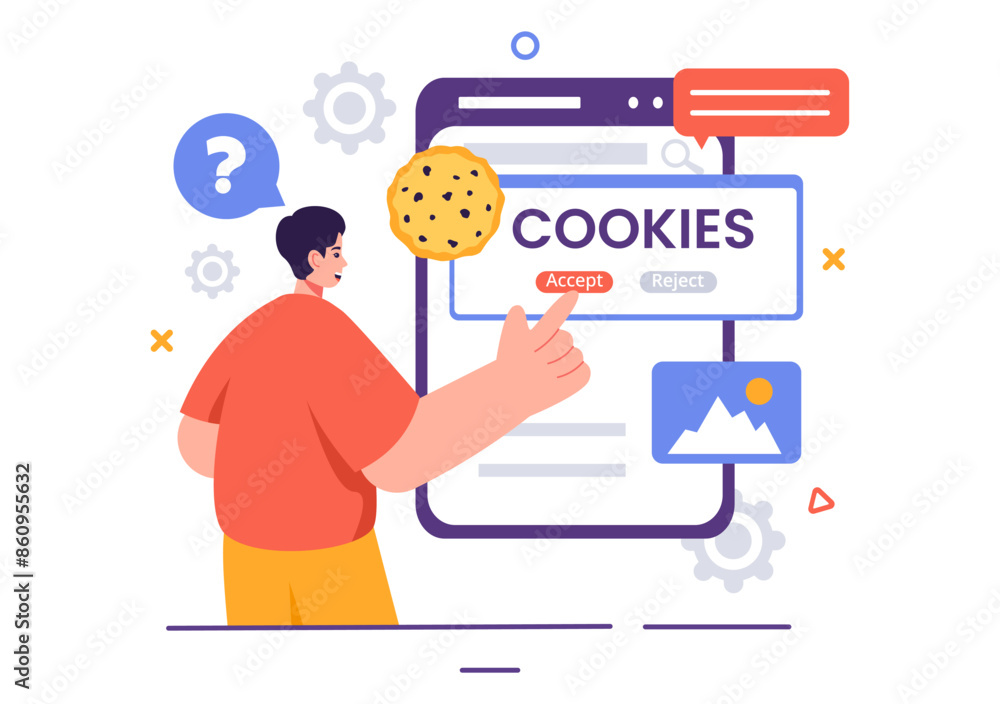 Wall mural internet cookies technology vector illustration with tracking cookie records of browsing activity on