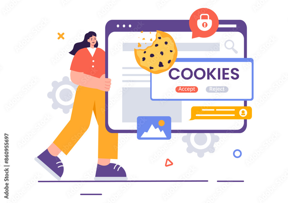 Wall mural internet cookies technology vector illustration with tracking cookie records of browsing activity on